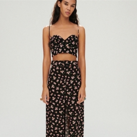 ZARA NEW Black Rose Floral Prints Cropped Top Spaghetti Straps Size Zipper XS-S - Picture 4 of 15
